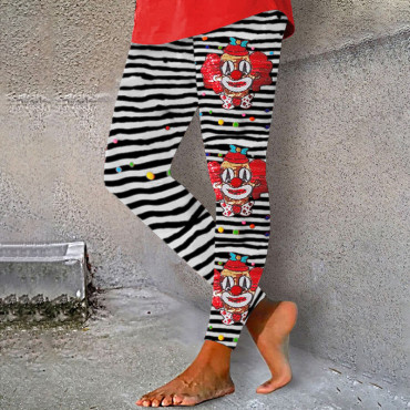 KÖLner Karneval Clown Striped Print Casual Leggings