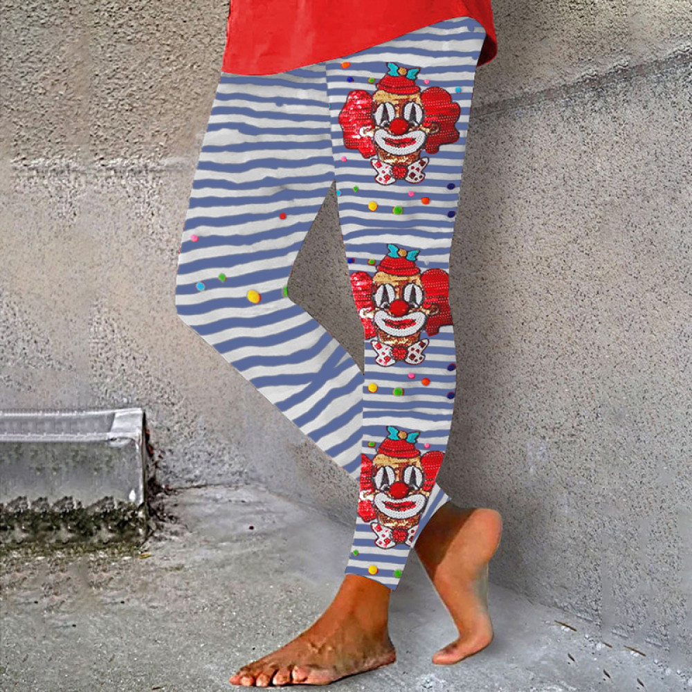 KÖLner Karneval Clown Striped Print Casual Leggings