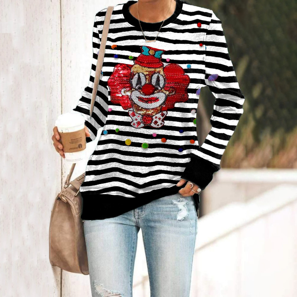 KÖLner Karneval Clown Striped Printed Long Sleeved Sweatshirt