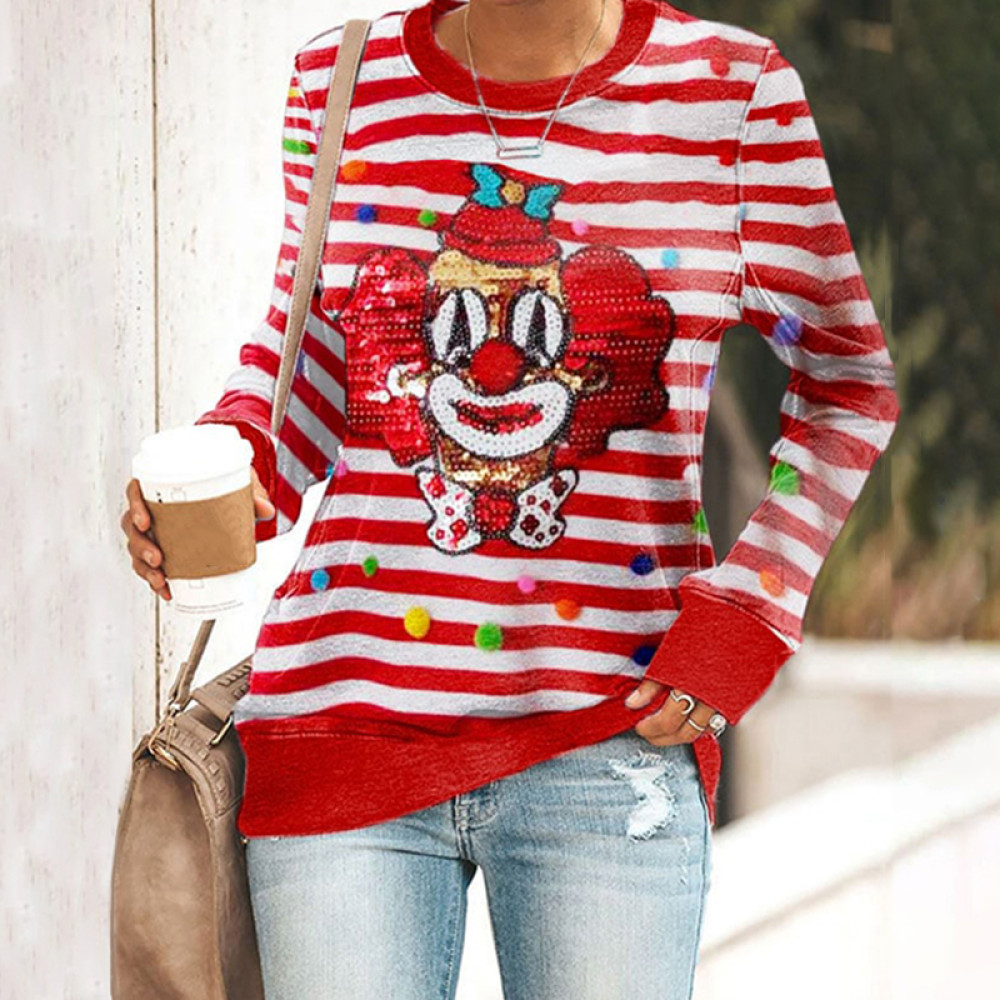 KÖLner Karneval Clown Striped Printed Long Sleeved Sweatshirt