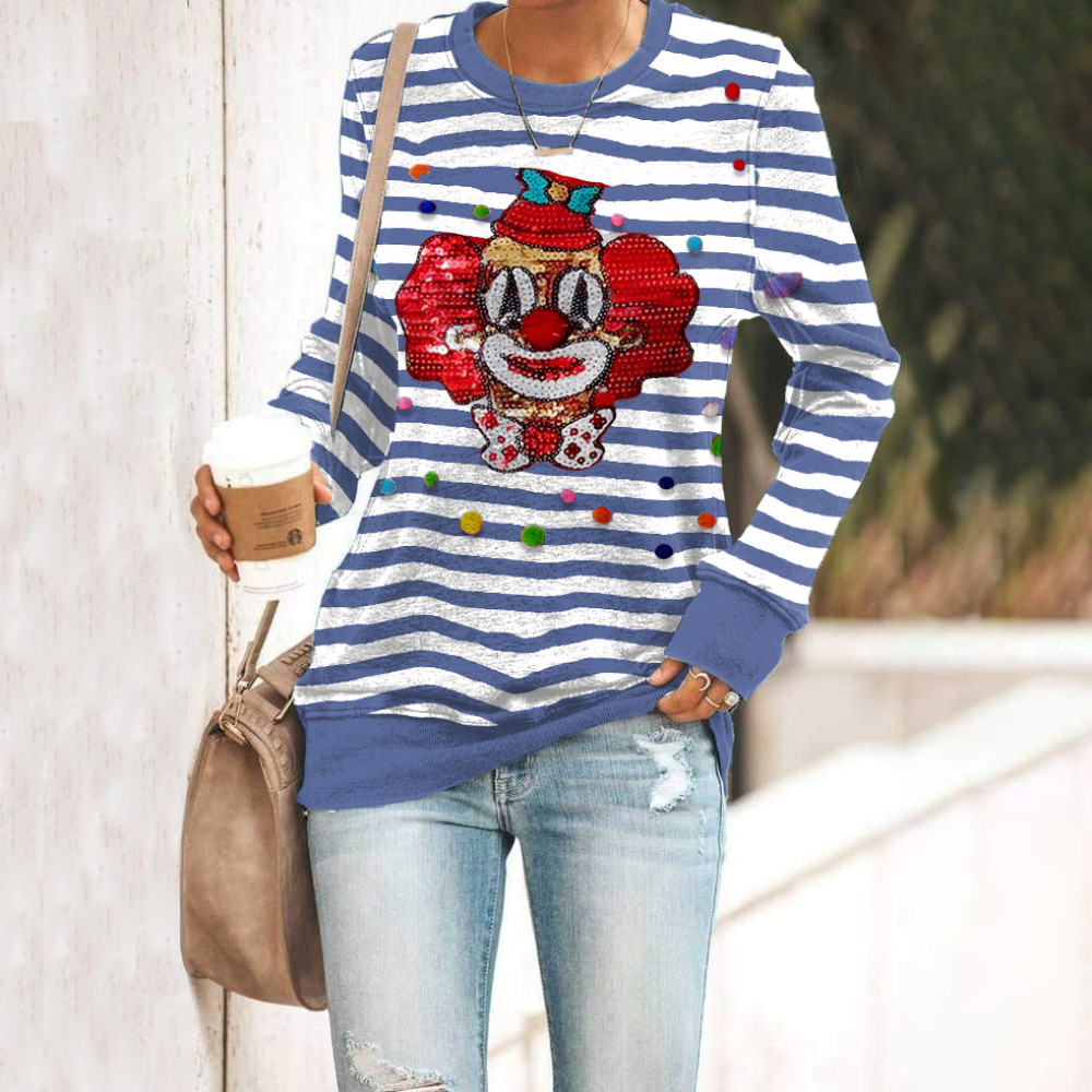 KÖLner Karneval Clown Striped Printed Long Sleeved Sweatshirt