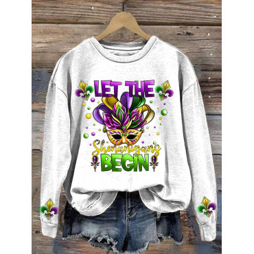 Let The Shenanigans Begin Print Mardi Gras Sweatshirt