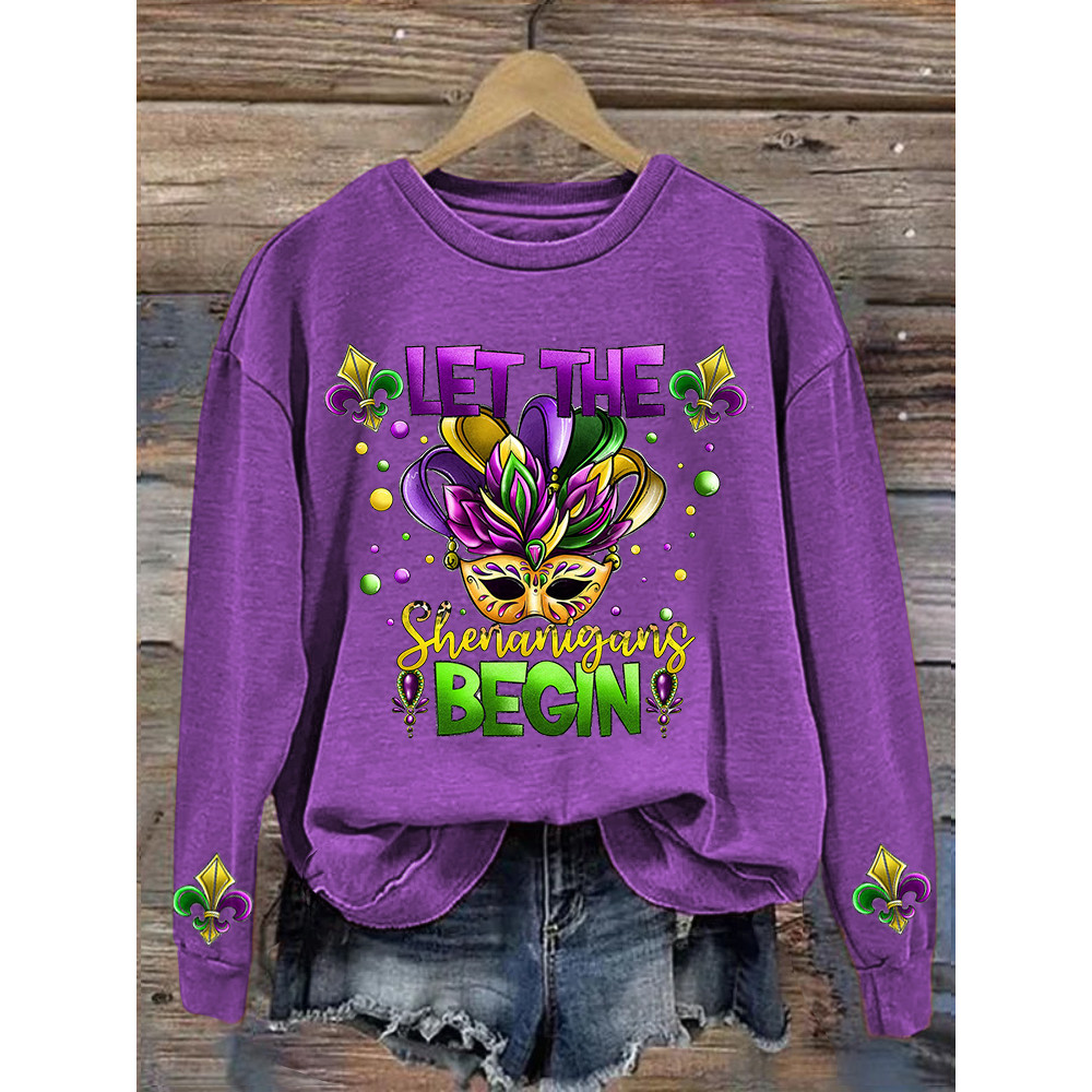 Let The Shenanigans Begin Print Mardi Gras Sweatshirt