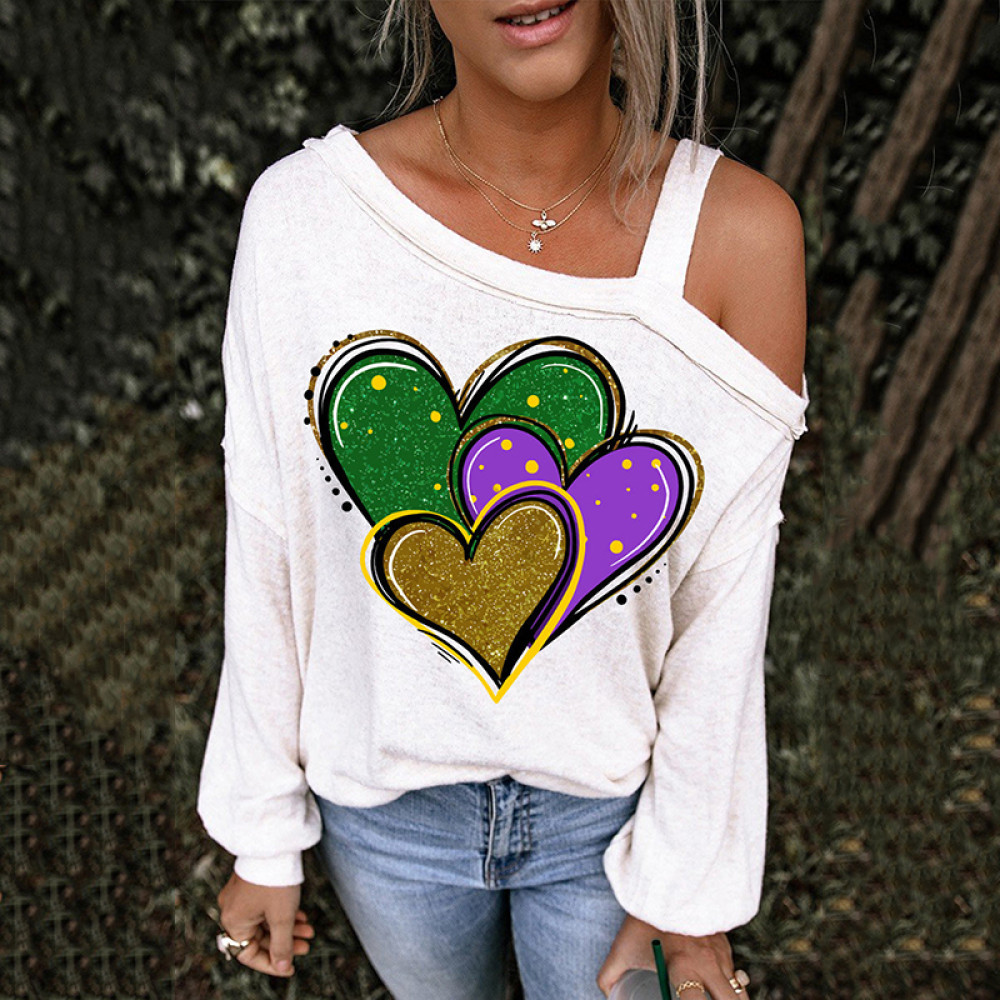 Love Heart Sold Cold Shoulder Casual T-Shirt