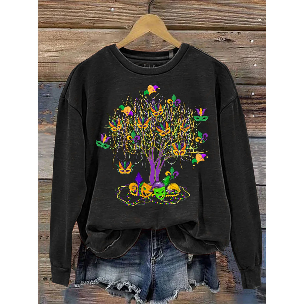 Mardi Gras Bead Bead Tree Print Pattern Casual Sweatshirt