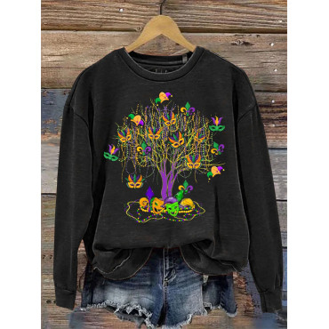Mardi Gras Bead Bead Tree Print Pattern Casual Sweatshirt