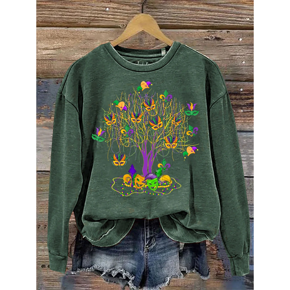 Mardi Gras Bead Bead Tree Print Pattern Casual Sweatshirt