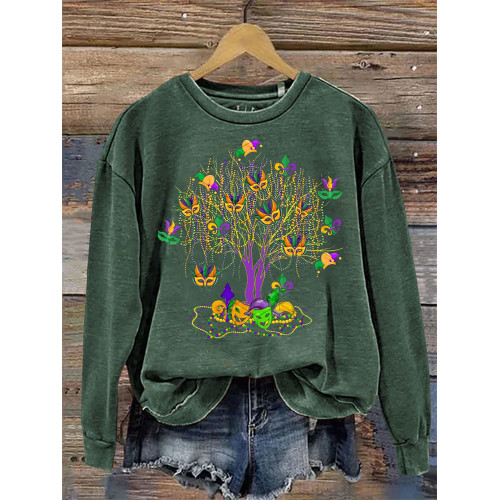 Mardi Gras Bead Bead Tree Print Pattern Casual Sweatshirt