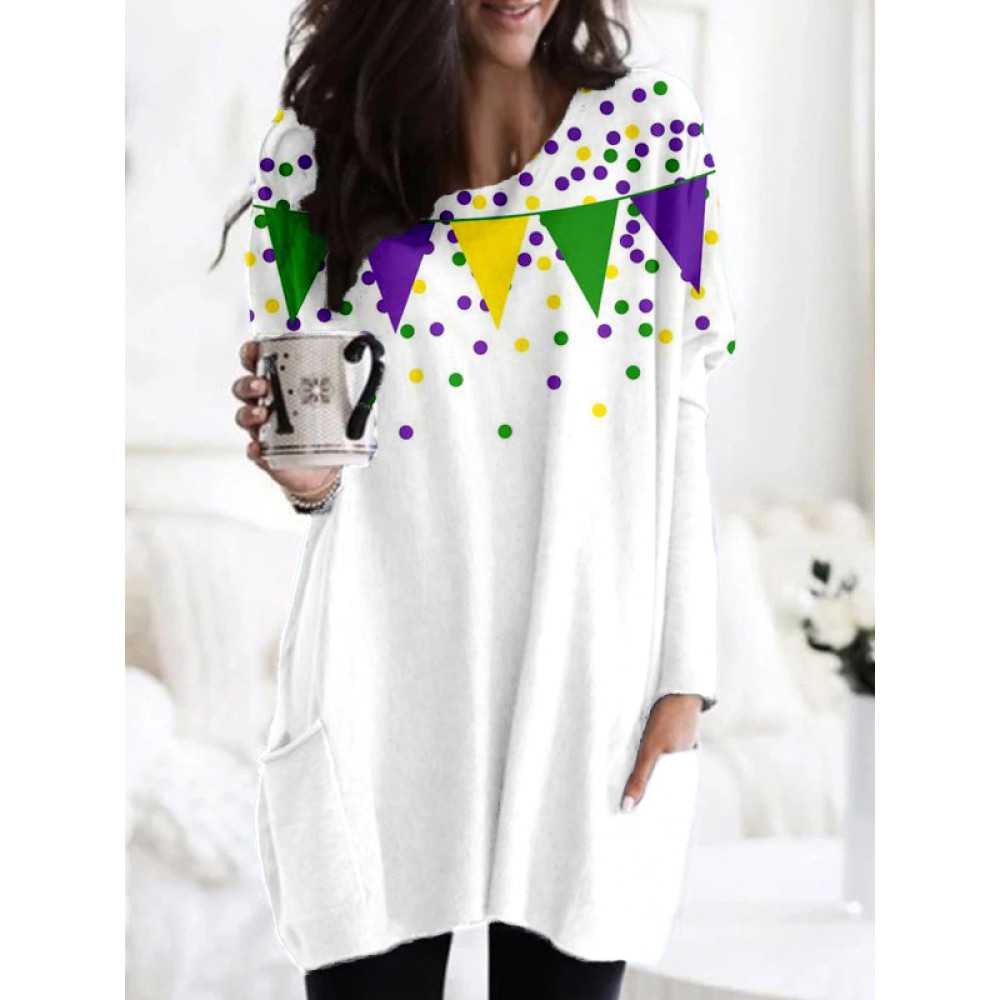 Mardi Gras Beads And Flags Graphic Cozy Tunic