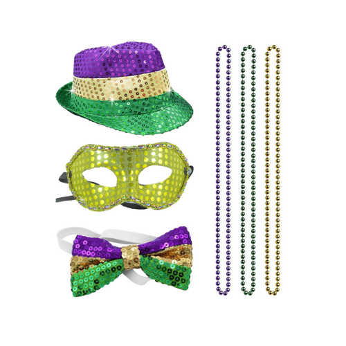 Mardi Gras Beads And Mask Cap Four-Piece Set