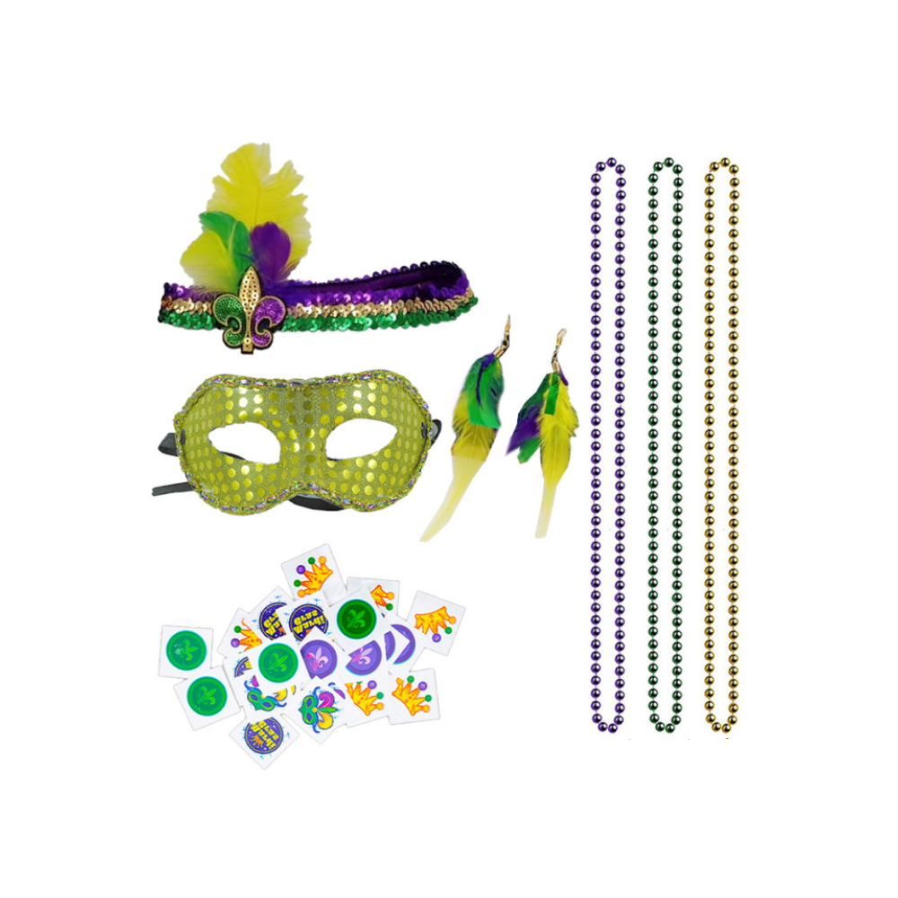 Mardi Gras Beads And Mask Earrings Accessories Set