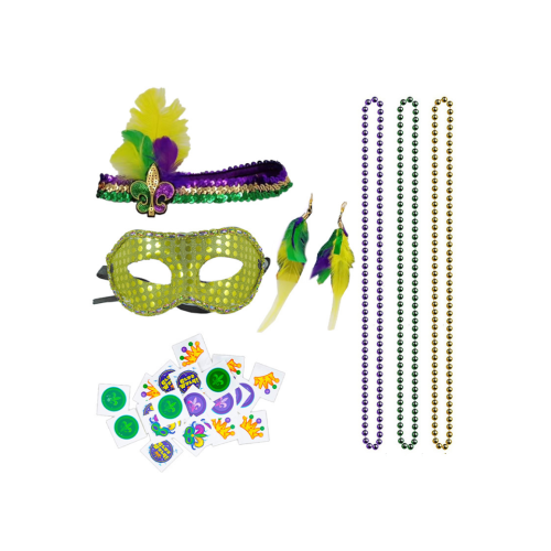 Mardi Gras Beads And Mask Earrings Accessories Set