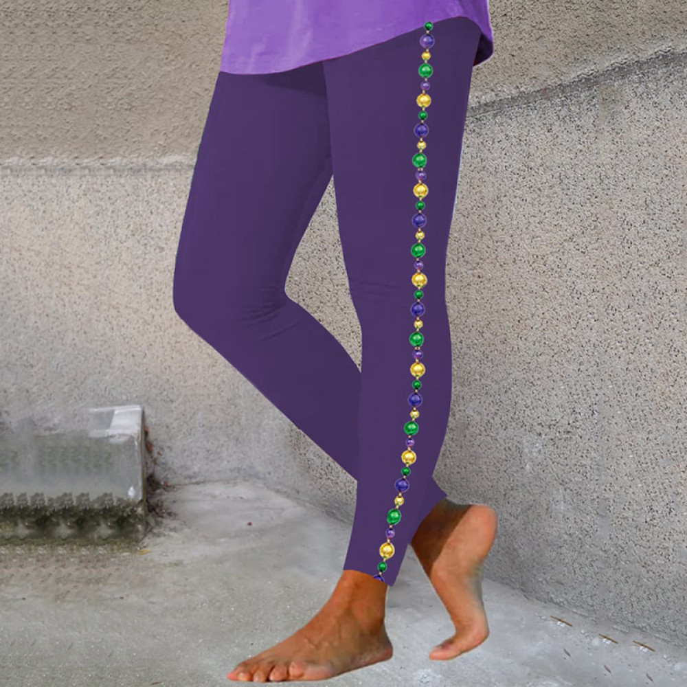 Mardi Gras Beads Print Casual Leggings