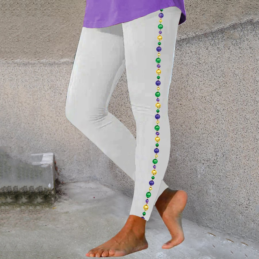 Mardi Gras Beads Print Casual Leggings