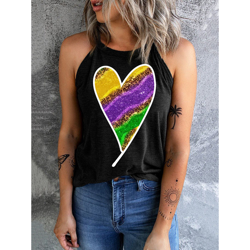 Mardi Gras Carnival Heart-shaped Round Neck Tank Top