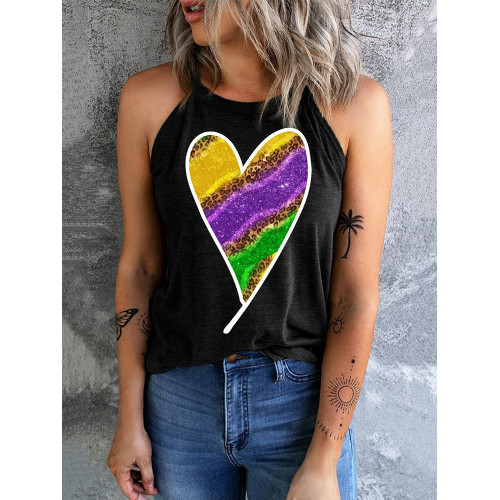 Mardi Gras Carnival Heart-shaped Round Neck Tank Top