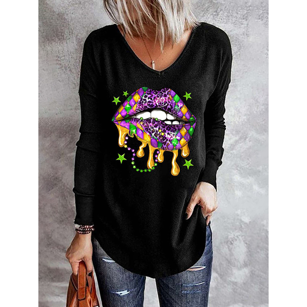 Mardi Gras Carnival Lips V Neck T-Shirt