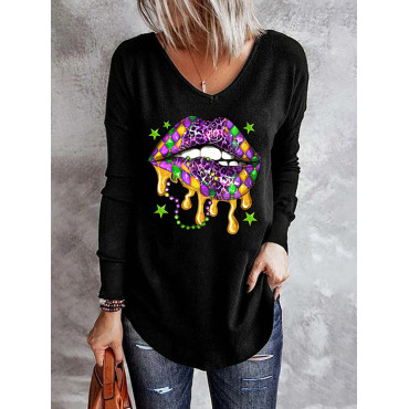 Mardi Gras Carnival Lips V Neck T-Shirt