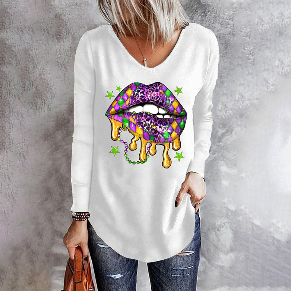 Mardi Gras Carnival Lips V Neck T-Shirt