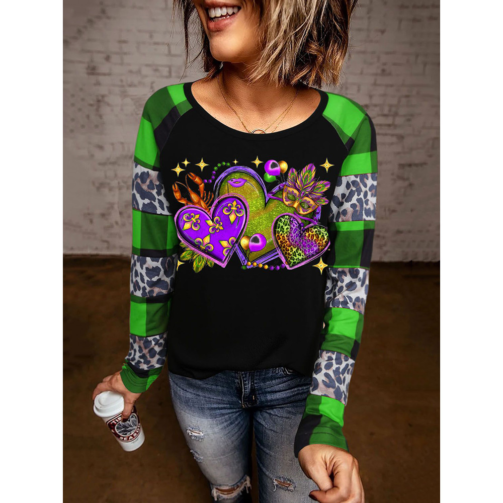Mardi Gras Carnival Mask Leopard Plaid T-Shirt