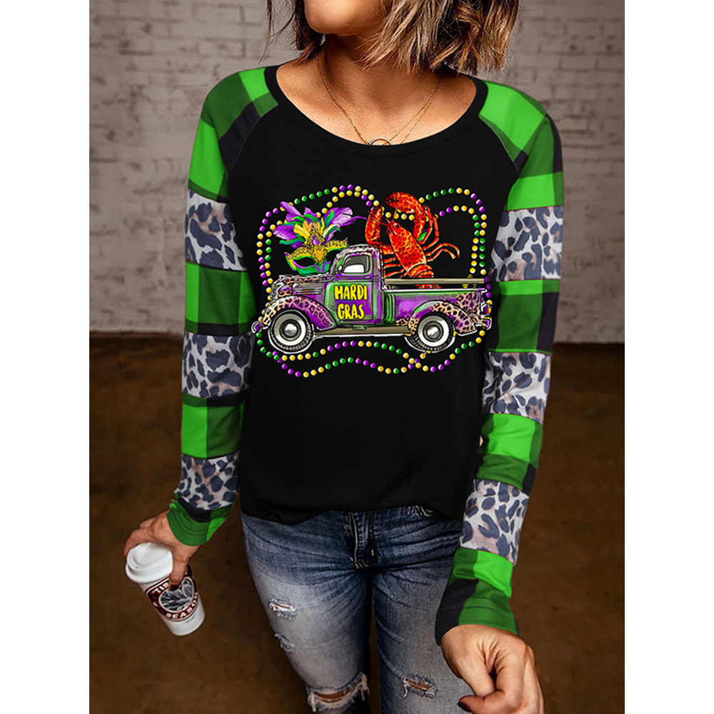 Mardi Gras Carnival Truck Lobster Prom Mask Leopard T-Shirt