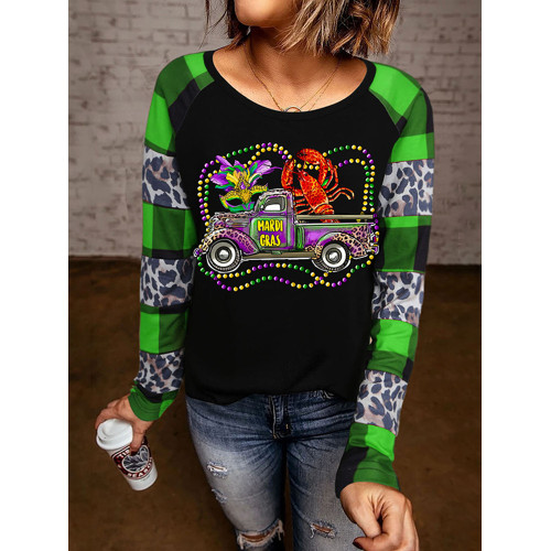 Mardi Gras Carnival Truck Lobster Prom Mask Leopard T-Shirt