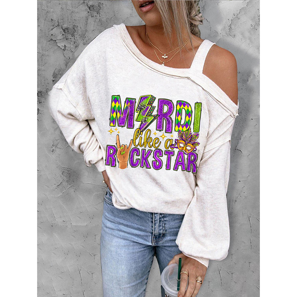 Mardi Gras Cold Shoulder Asymmetrical T-Shirt