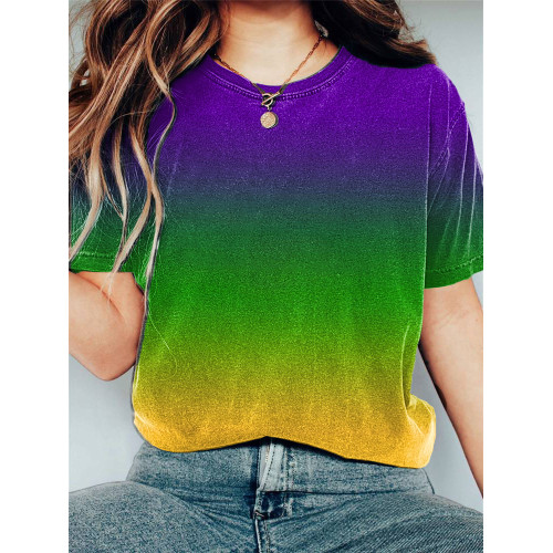 Mardi Gras Colorblock Casual Cozy T-Shirt