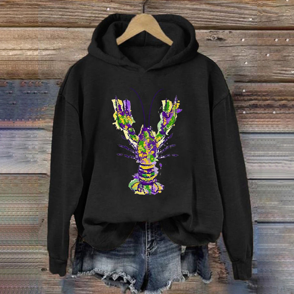 Mardi Gras Crawfish Print Casual Hoodie