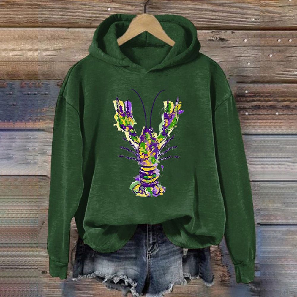 Mardi Gras Crawfish Print Casual Hoodie