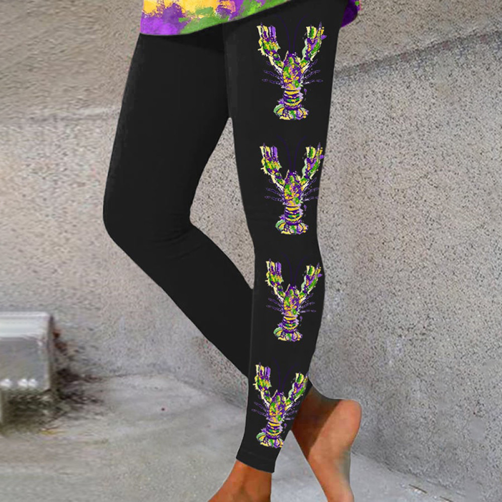 Mardi Gras Crawfish Print Casual Leggings