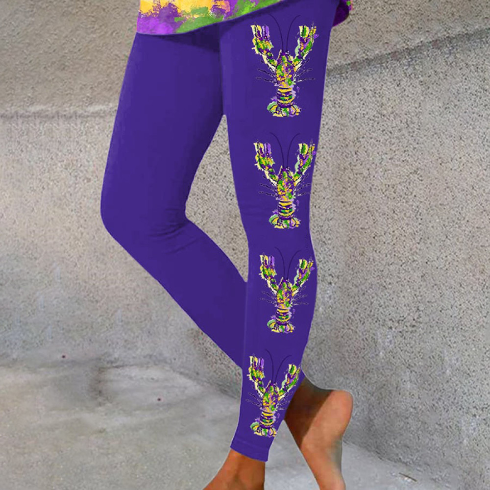 Mardi Gras Crawfish Print Casual Leggings