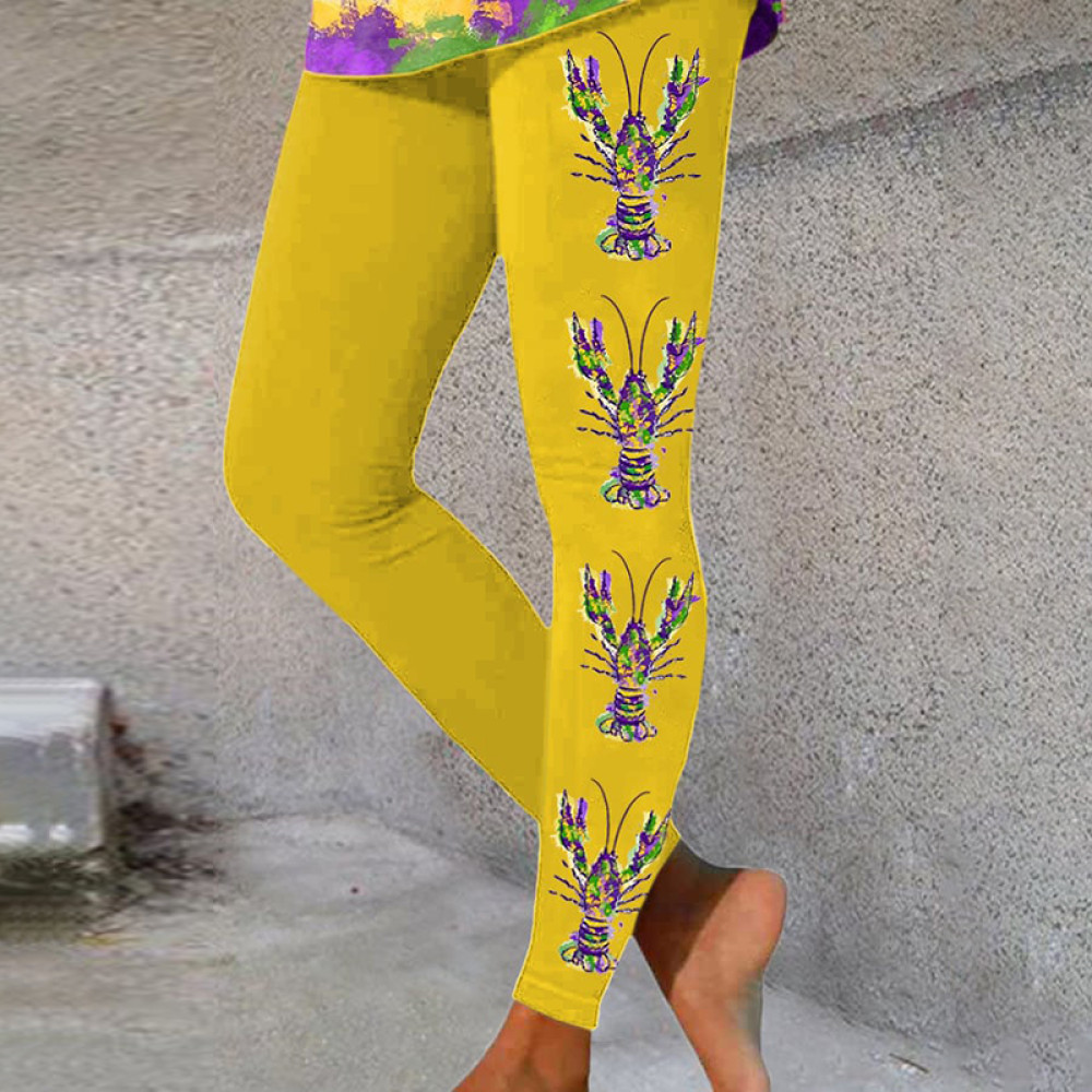 Mardi Gras Crawfish Print Casual Leggings