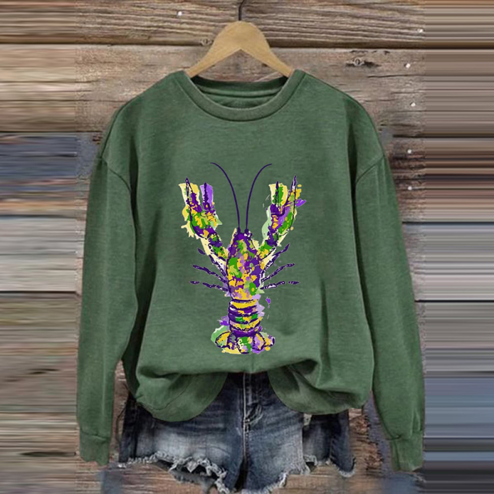 Mardi Gras Crawfish Print Casual Long Sleeve Sweatshirt