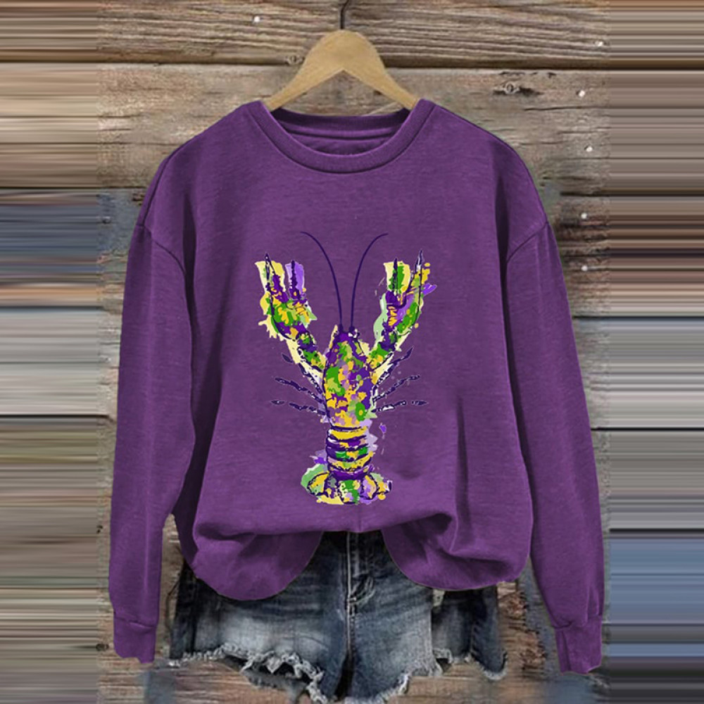 Mardi Gras Crawfish Print Casual Long Sleeve Sweatshirt