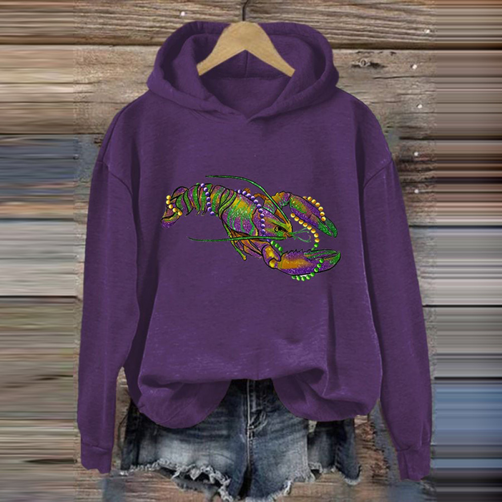 Mardi Gras Crawfish Print Hoodie