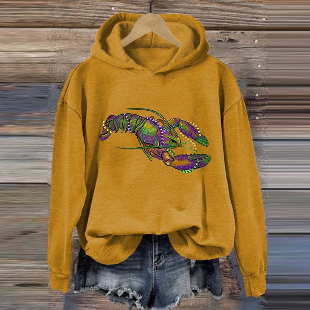 Mardi Gras Crawfish Print Hoodie