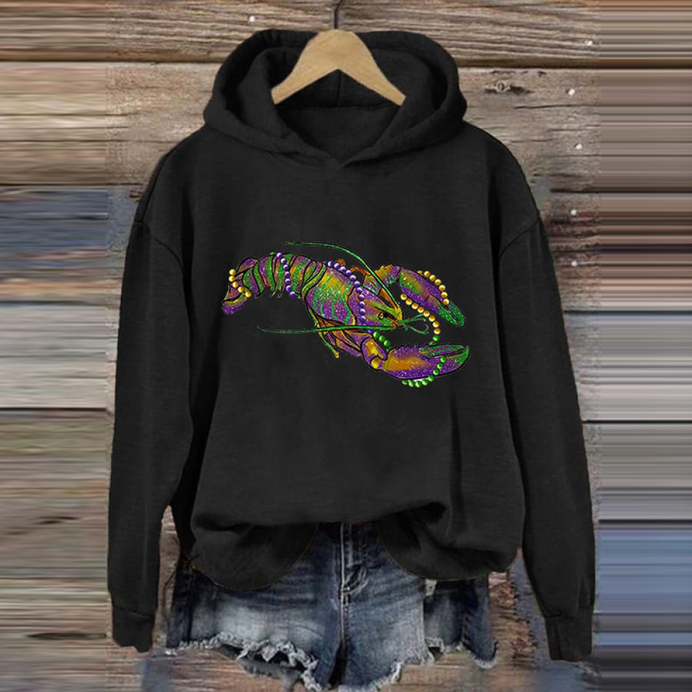Mardi Gras Crawfish Print Hoodie