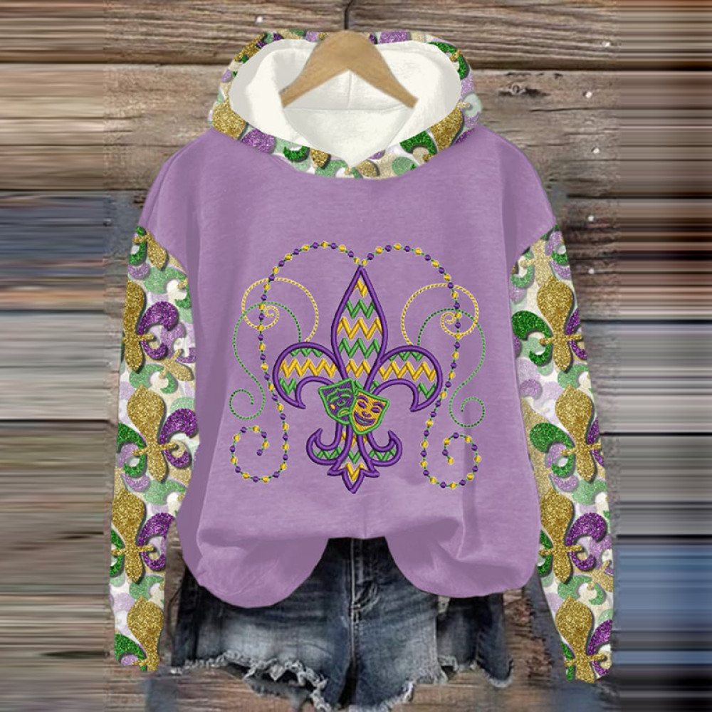 Mardi Gras Crawfish Print Long Sleeve Casual Hoodie