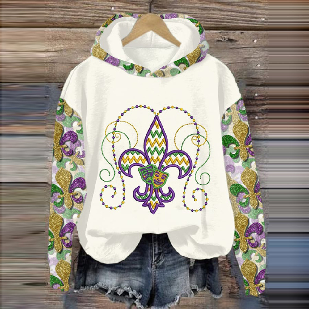 Mardi Gras Crawfish Print Long Sleeve Casual Hoodie