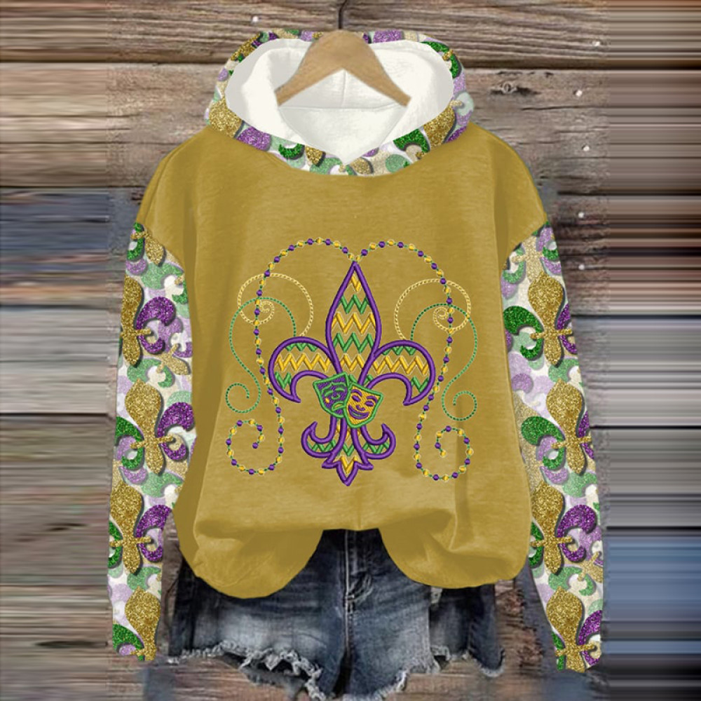 Mardi Gras Crawfish Print Long Sleeve Casual Hoodie