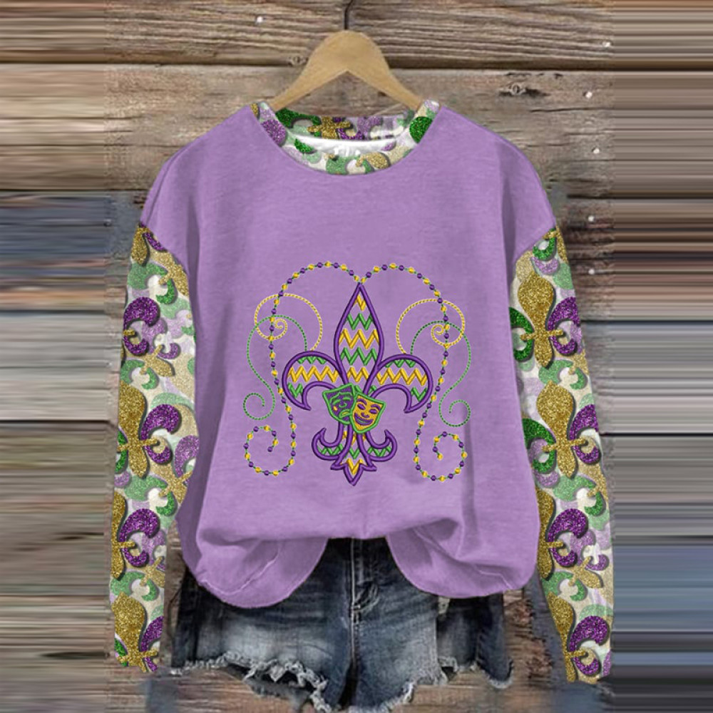 Mardi Gras Crawfish Print Long Sleeve Casual Sweatshirt