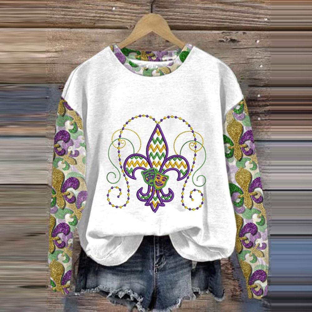 Mardi Gras Crawfish Print Long Sleeve Casual Sweatshirt