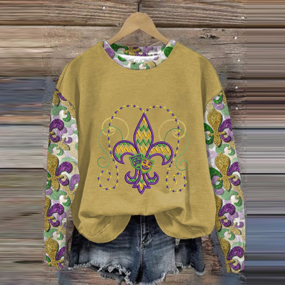 Mardi Gras Crawfish Print Long Sleeve Casual Sweatshirt