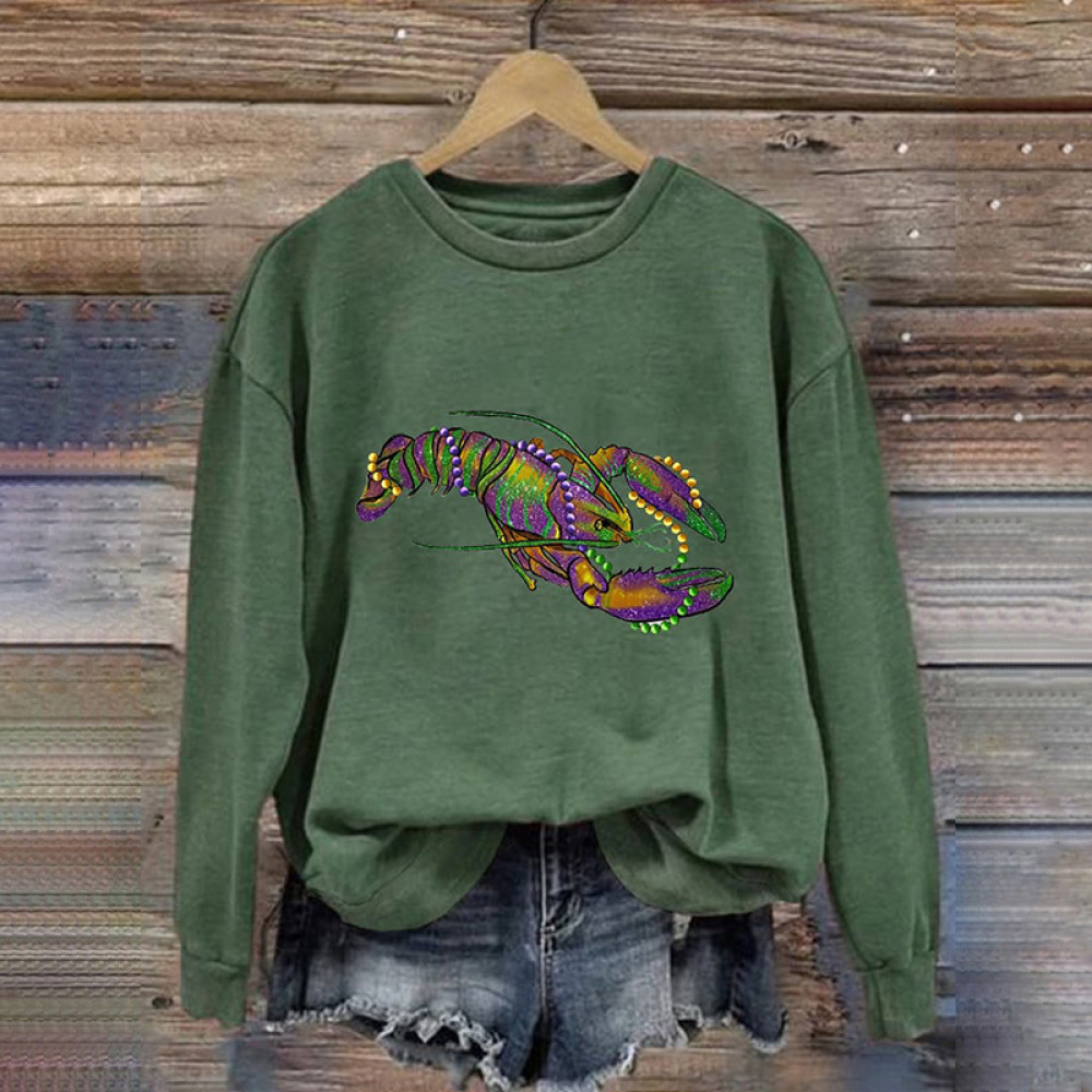 Mardi Gras Crawfish Print Long Sleeve Sweatshirt