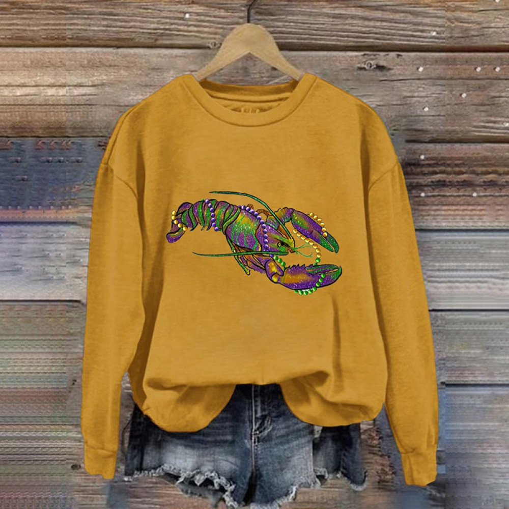 Mardi Gras Crawfish Print Long Sleeve Sweatshirt