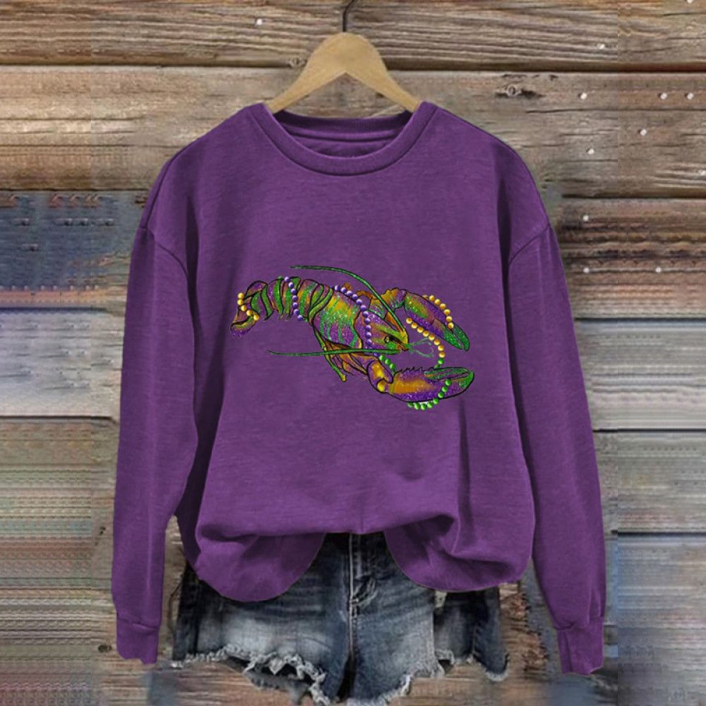 Mardi Gras Crawfish Print Long Sleeve Sweatshirt