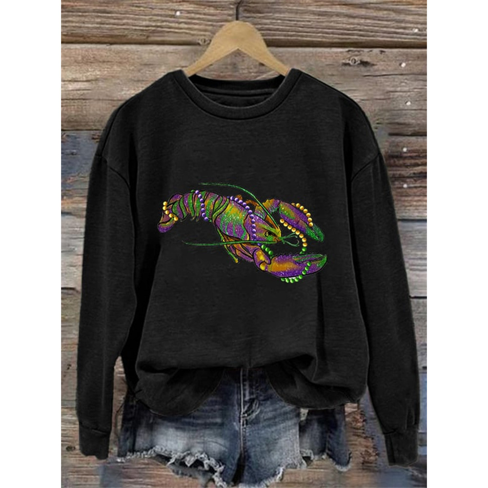 Mardi Gras Crawfish Print Long Sleeve Sweatshirt