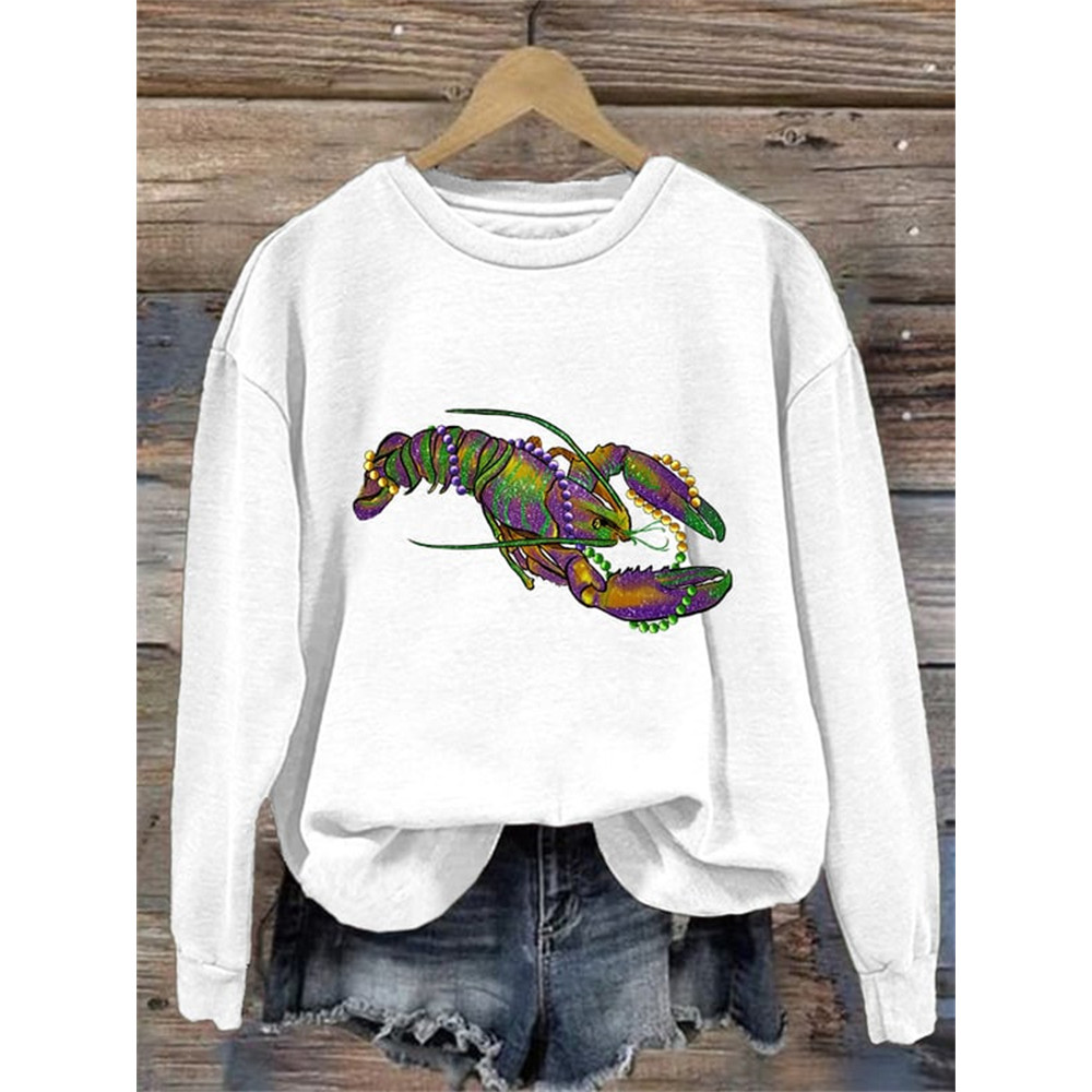 Mardi Gras Crawfish Print Long Sleeve Sweatshirt