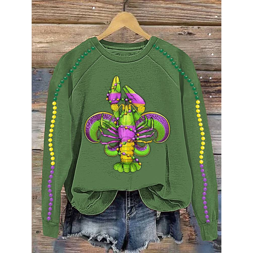 Mardi Gras Crayfish Print Casual Cozy Sweatshirt